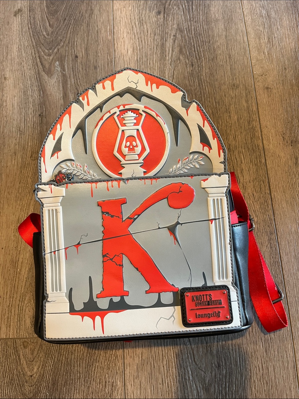 Loungefly Red and Gray 'KSF' Graphic Mini Backpack with Lantern Motif
